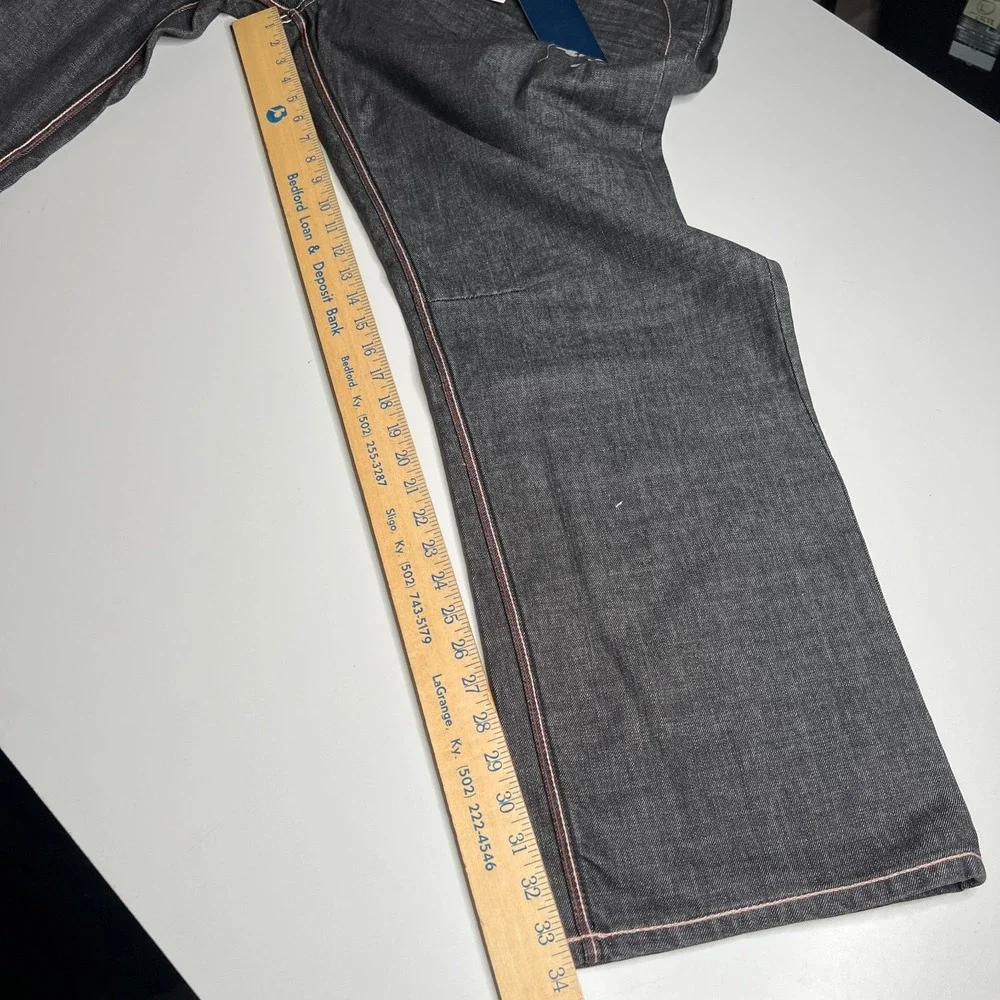 Foreign Lavish Mens 44 Dark Wash Baggy Denim Jeans Gun Embroidery Y2K Streetwear